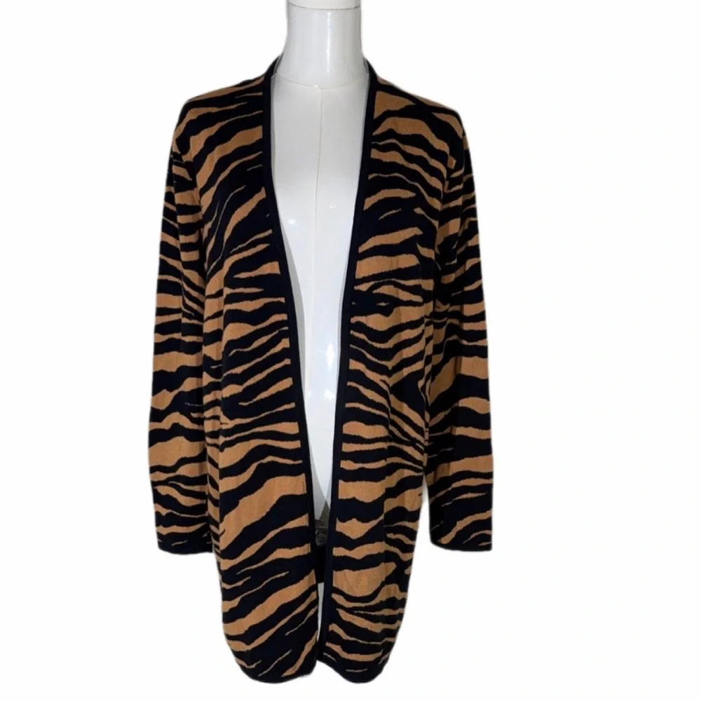 JM Collection Tiger Stripe Open Cardigan Long Sweater Size M